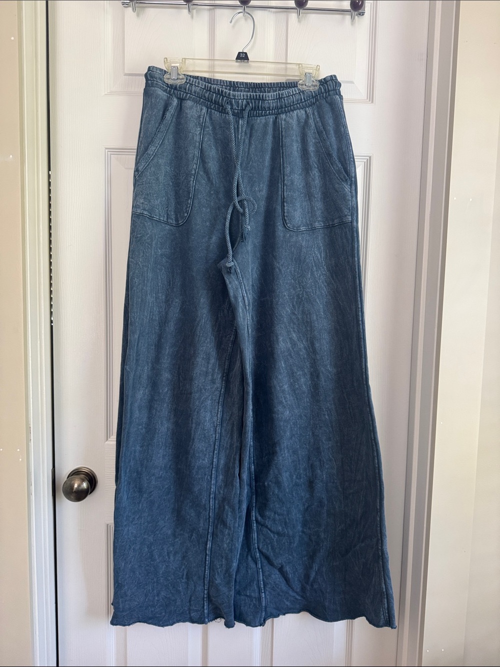 Three Bird Nest Wide Leg Drawstring Pants in Washed Blue